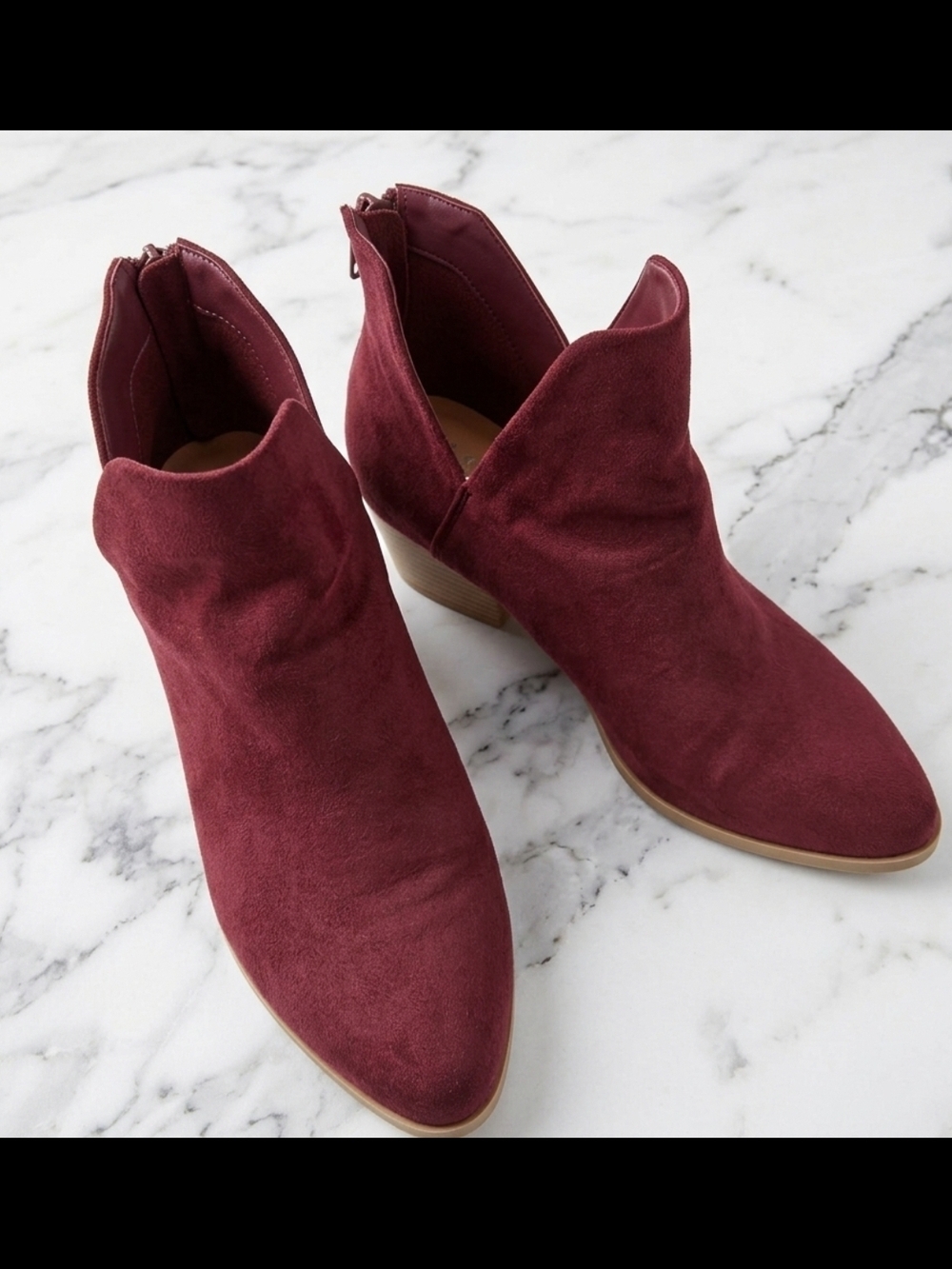SO Wine Suede Pointed-Toe Ankle Booties